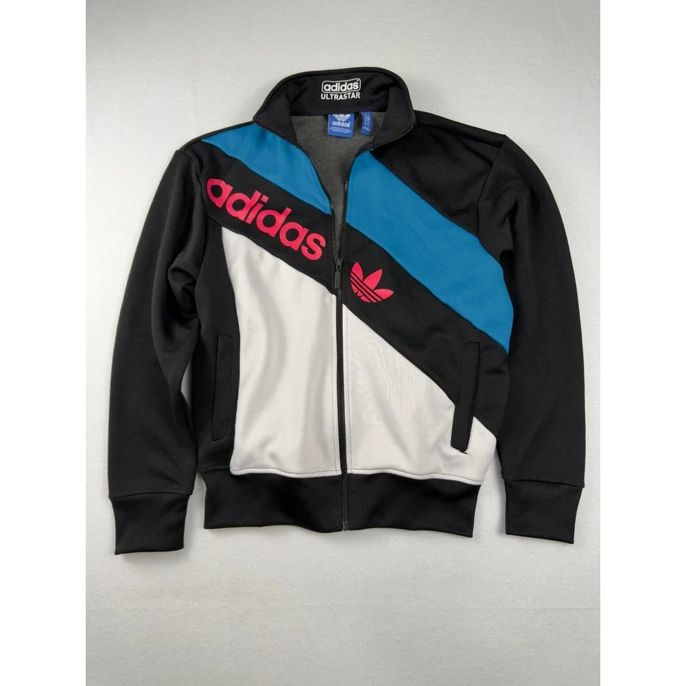 Adidas Ultrastar Track Jacket Mens Small Black Blue Pink Colorblock Full Zip